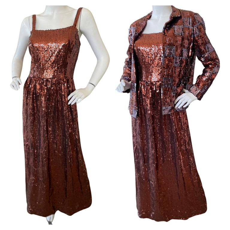 Traina by Geoffrey Beene 1960 Copper Sequin Evening Dress with Matching