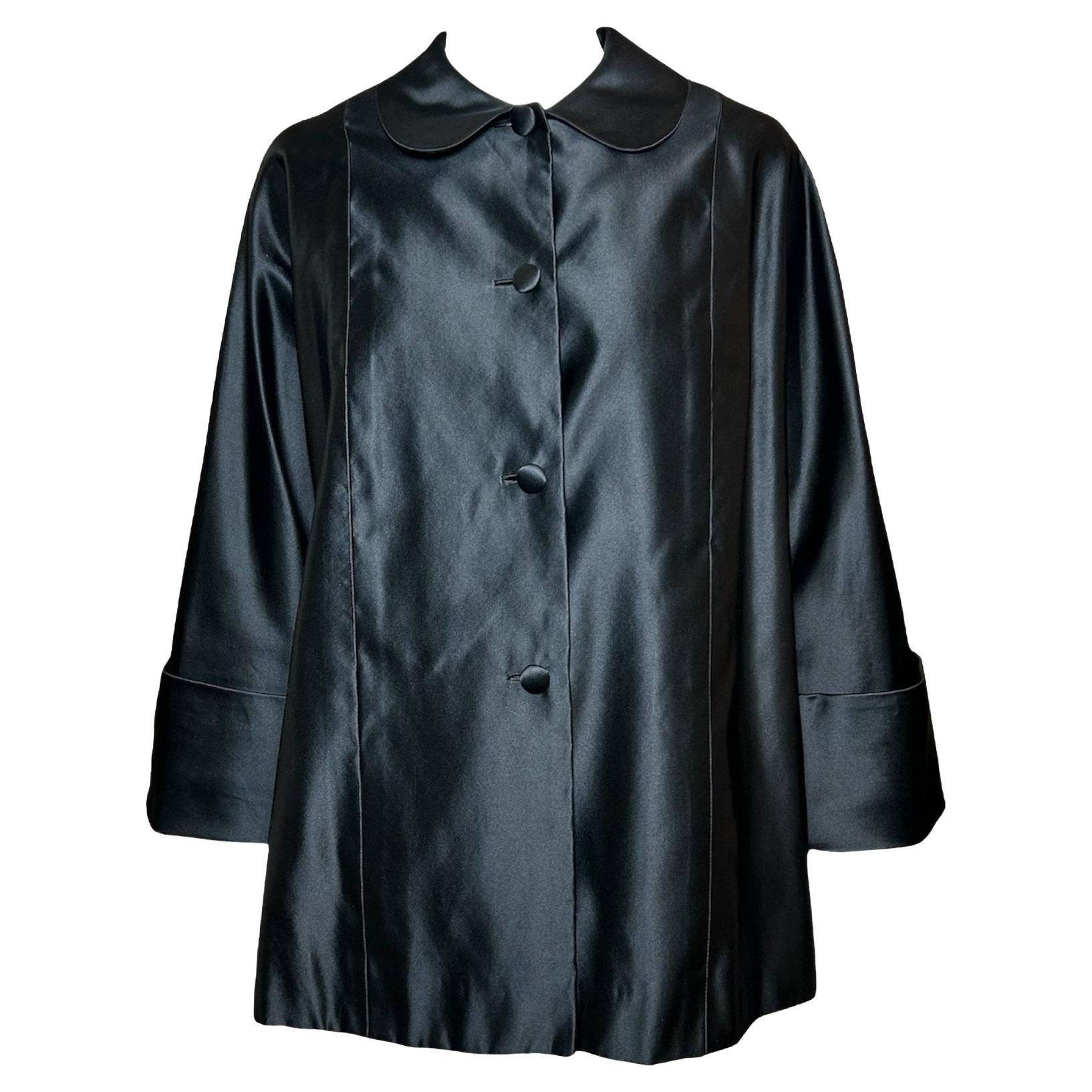 Traina-Norell Black Silk Satin Swing-Coat, 1950s For Sale
