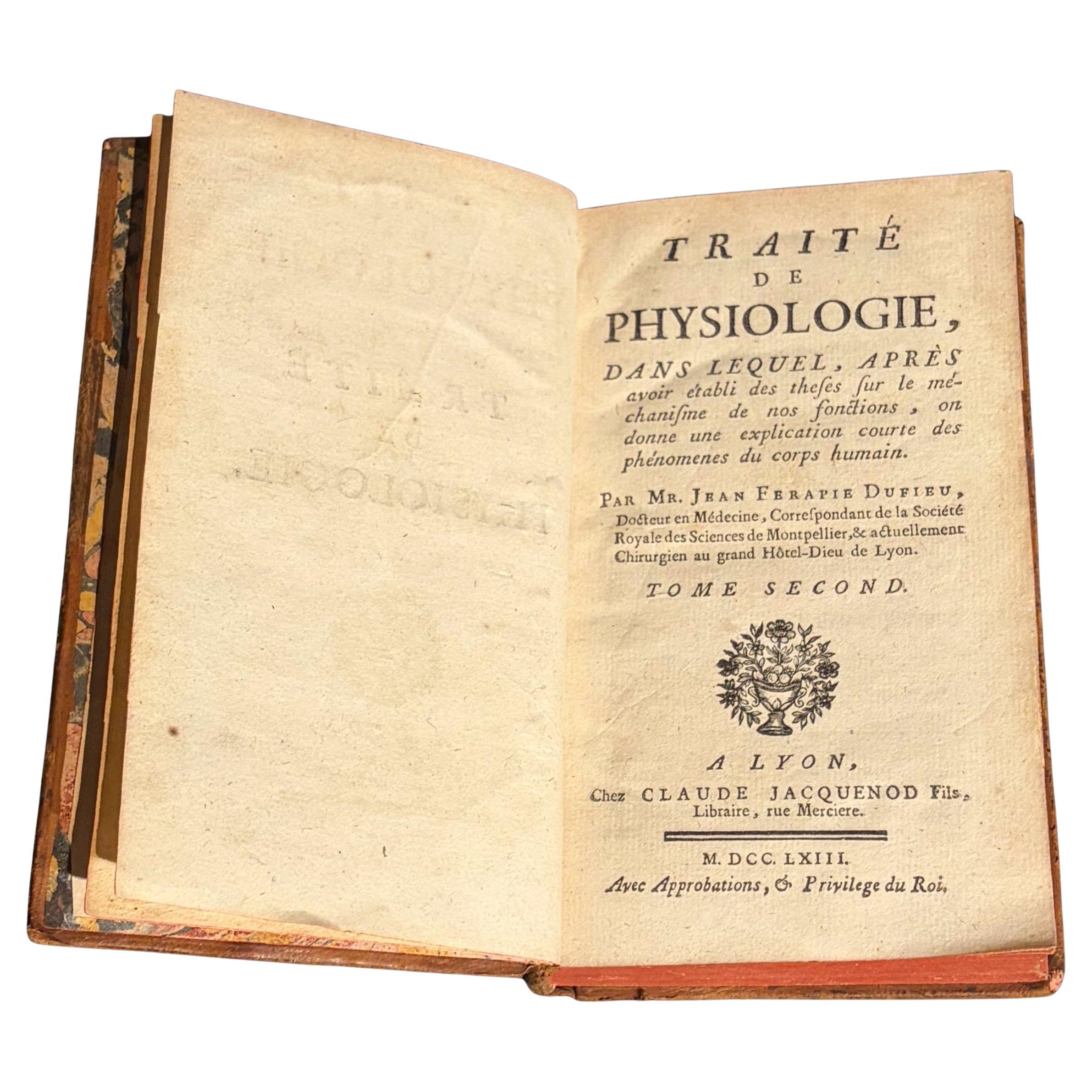 Traité de Physiologie Tome II Lyon 1763 Dufieu For Sale