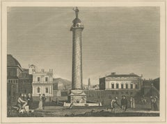 Trajan's Pillar, Column of Trajan, Rome, Antique Engraving, circa 1820