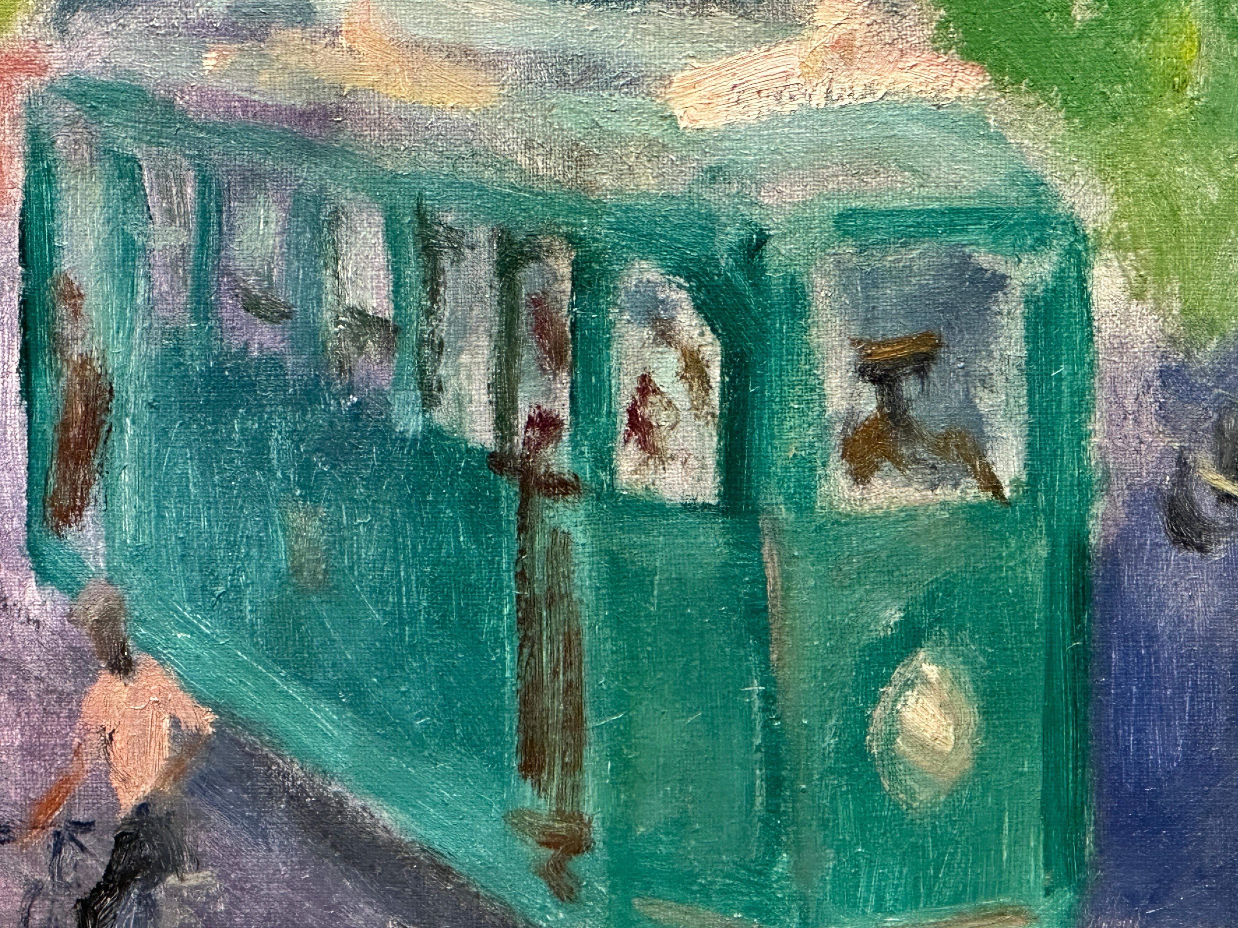Mid-Century Modern Tram in the Streets of San Francisco Oil Painting on Canvas For Sale