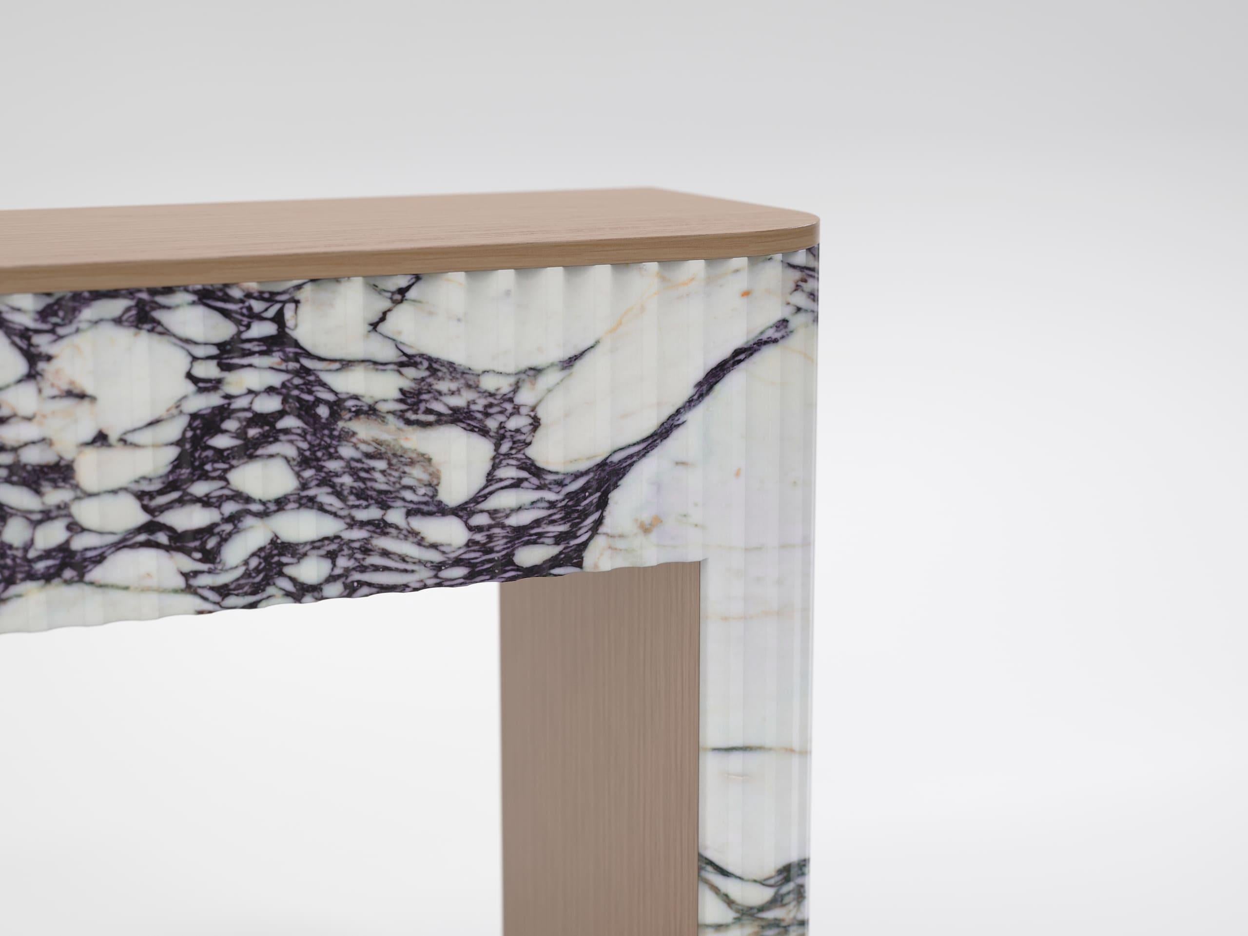 Trama-Contemporary classic console table in Calacatta Viola marble and oak wood In New Condition For Sale In Cologna Veneta, IT