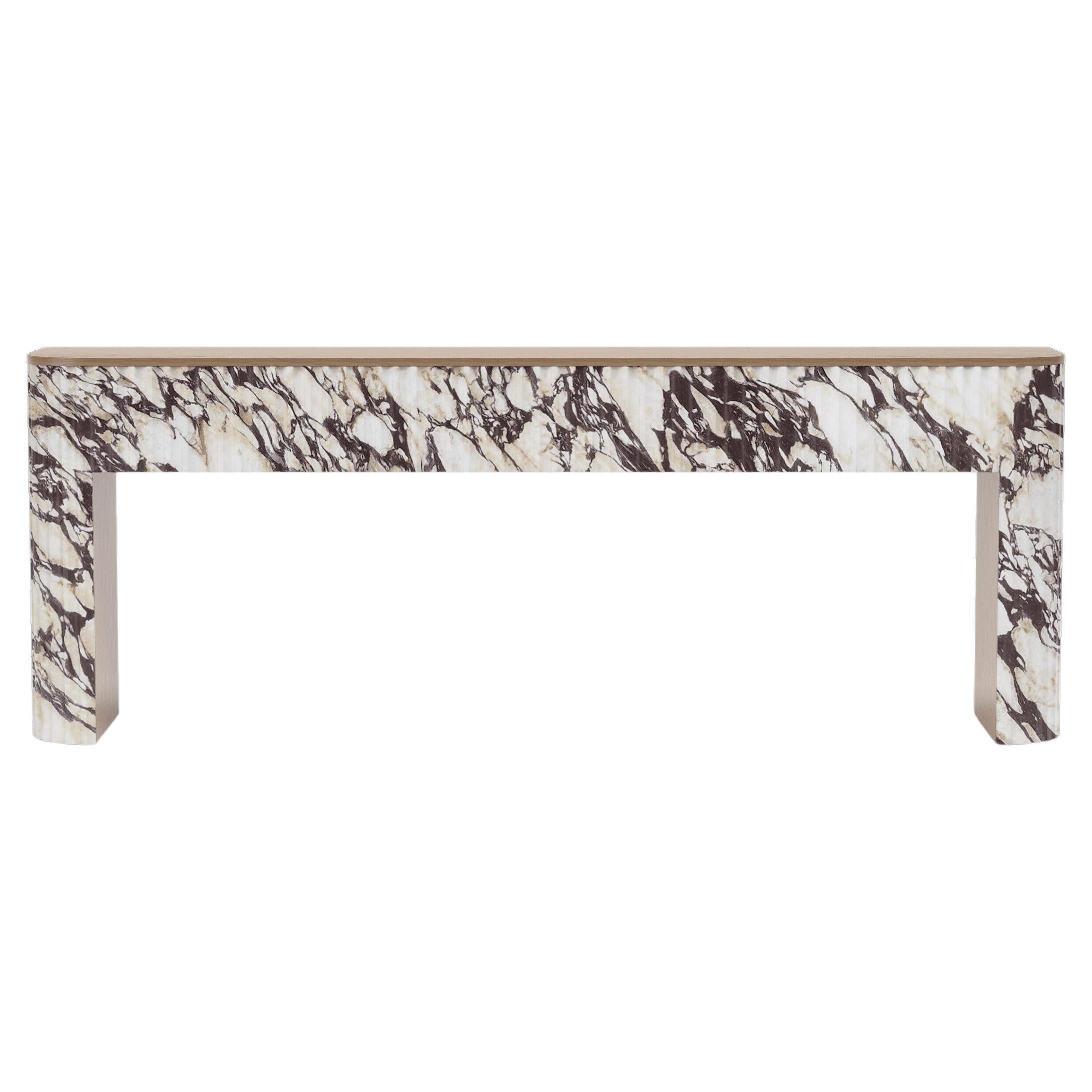 Trama-Contemporary classic console table in Calacatta Viola marble and oak wood