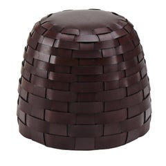 Trama Medium Round Chocolate Leather Pouf