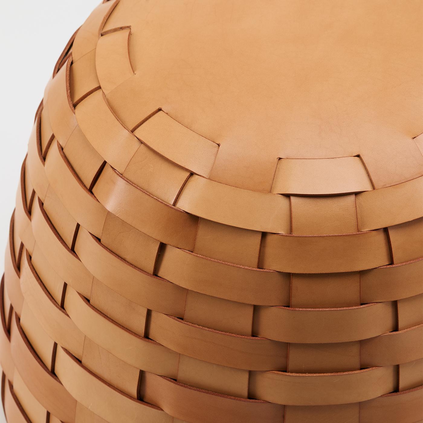 Italian Trama Medium Round Natural Leather Pouf For Sale