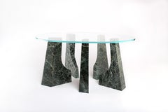 Trama Small Table, Tikal Marble Bases and Glass Top, Contemporary Mexican Design