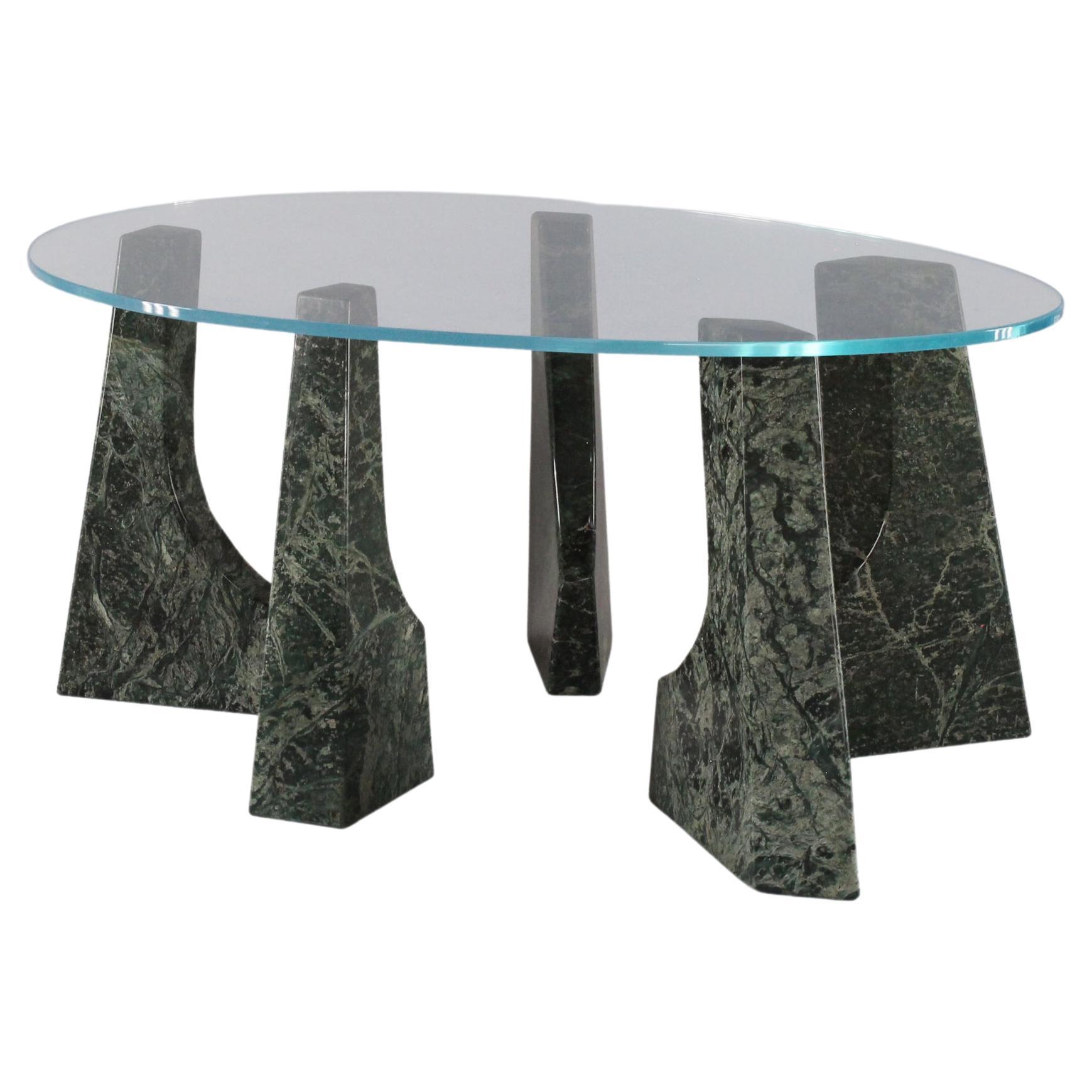 Trama Small Table, Tikal Marble Bases and Glass Top, Contemporary Mexican Design
