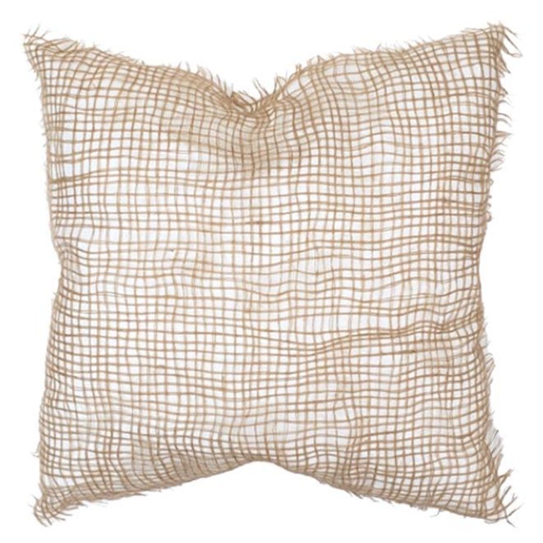 Tramas Throw Pillow, Cotton and Jute Handmade White and Beige Square Cushion  For Sale at 1stDibs