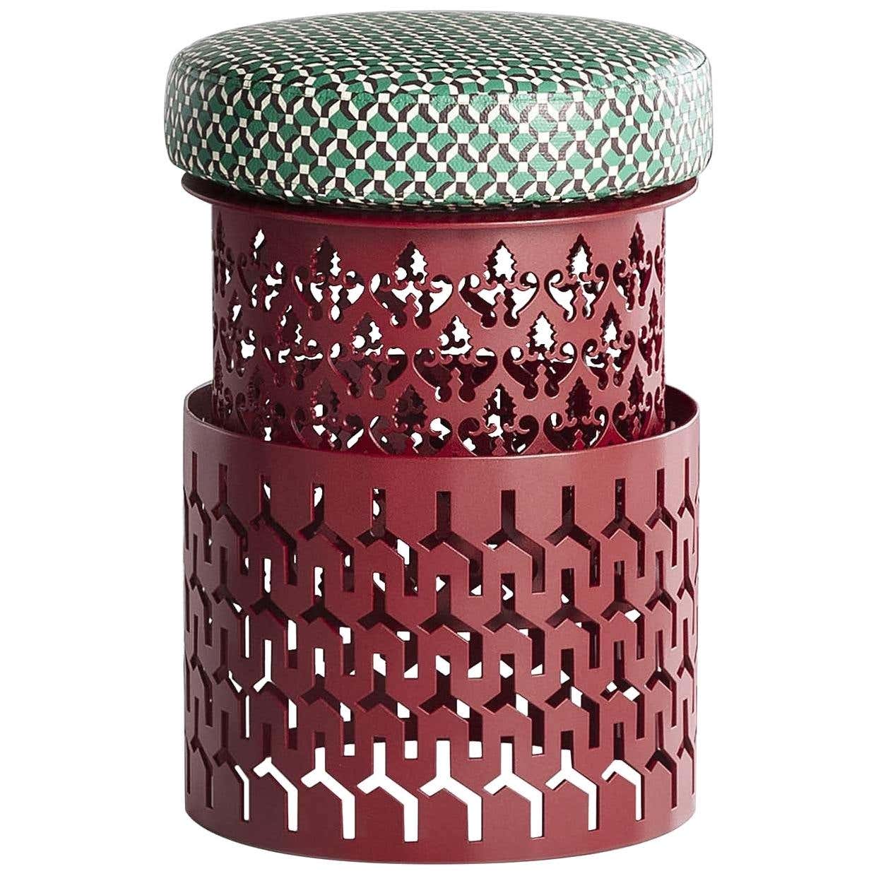 Trame Small Round Red Pouf with Green Cushion For Sale at 1stDibs ...