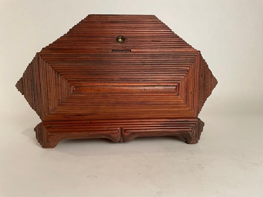 Folk Art Tramp Art Box, Large Scale and Unusual Form. Circa 1900 For Sale