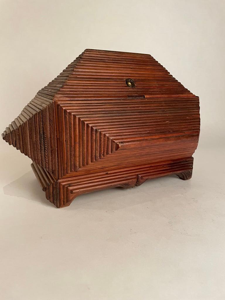 Wood Tramp Art Box, Large Scale and Unusual Form. Circa 1900 For Sale