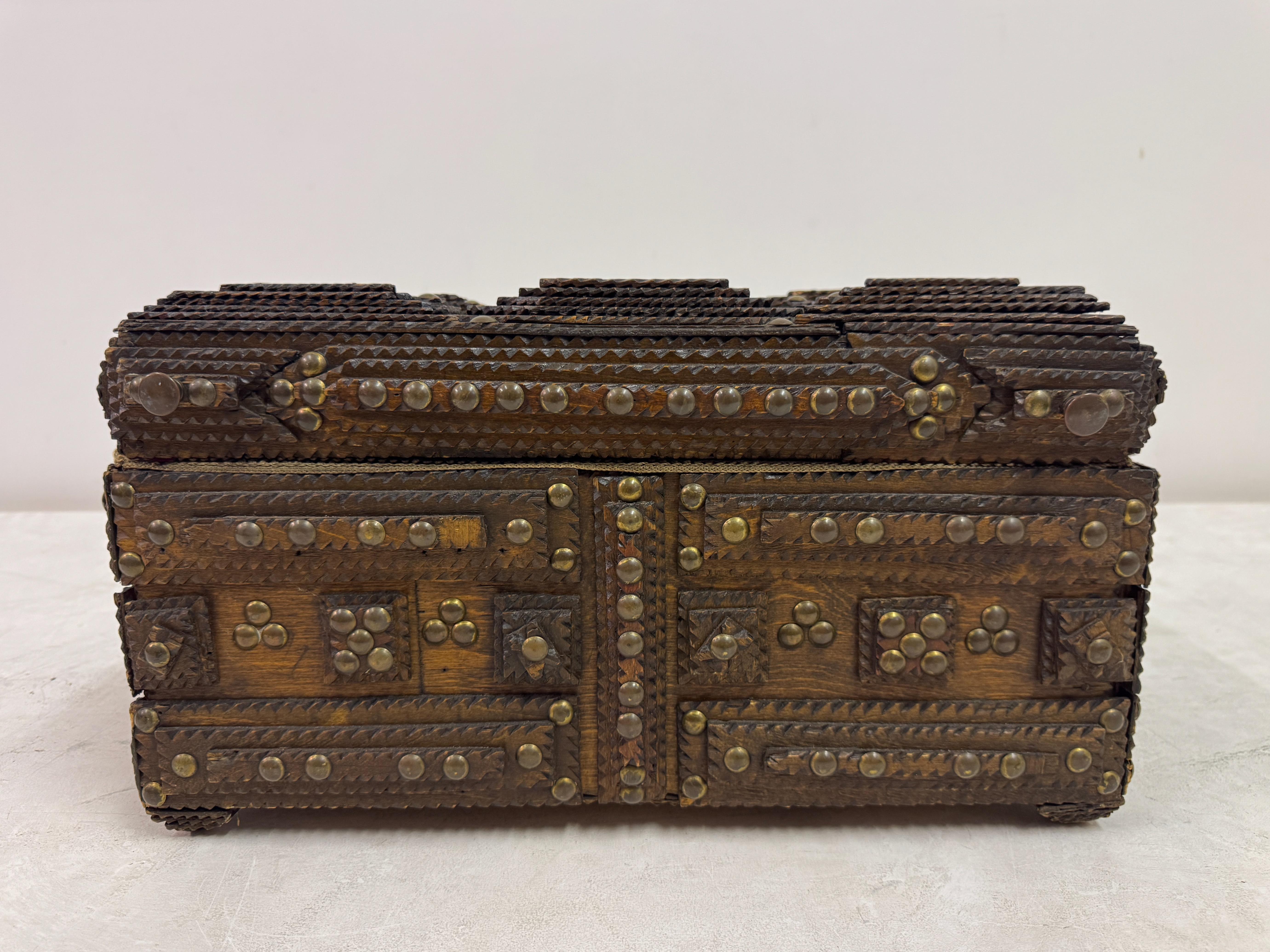 Folk Art Tramp Art Box or Chest, Early 20th Century For Sale