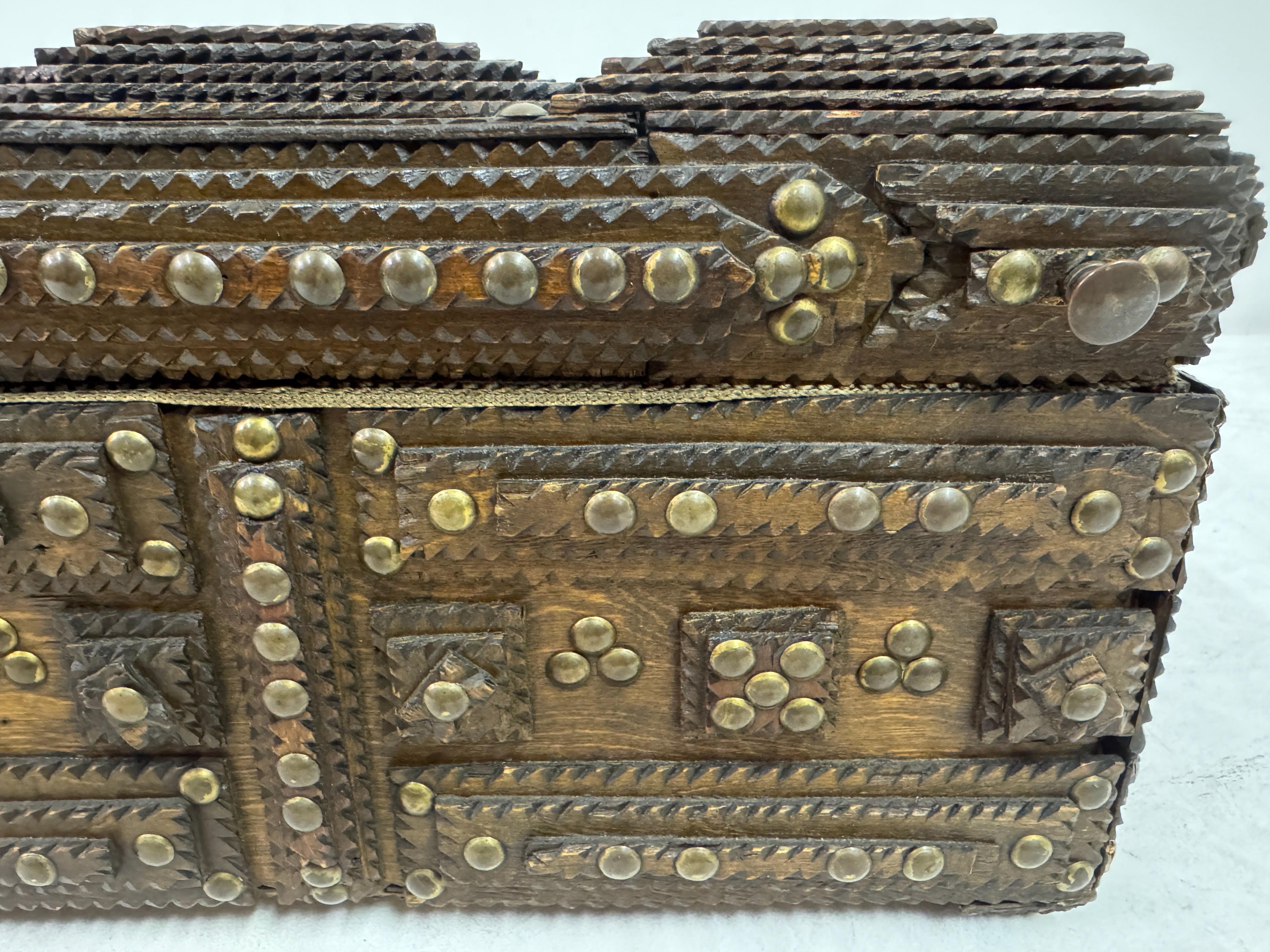 Wood Tramp Art Box or Chest, Early 20th Century For Sale