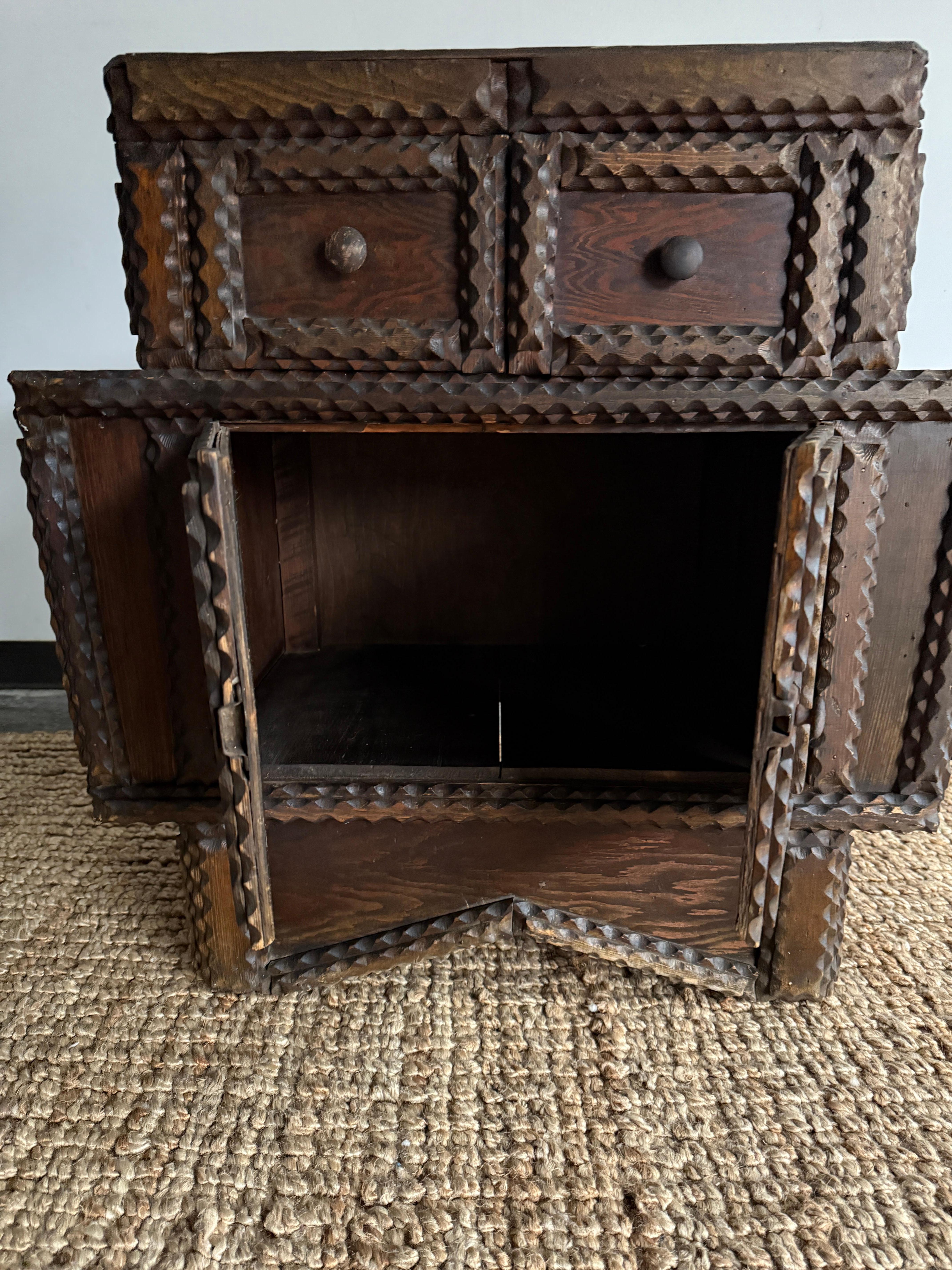 Wood Tramp Art Cabinet