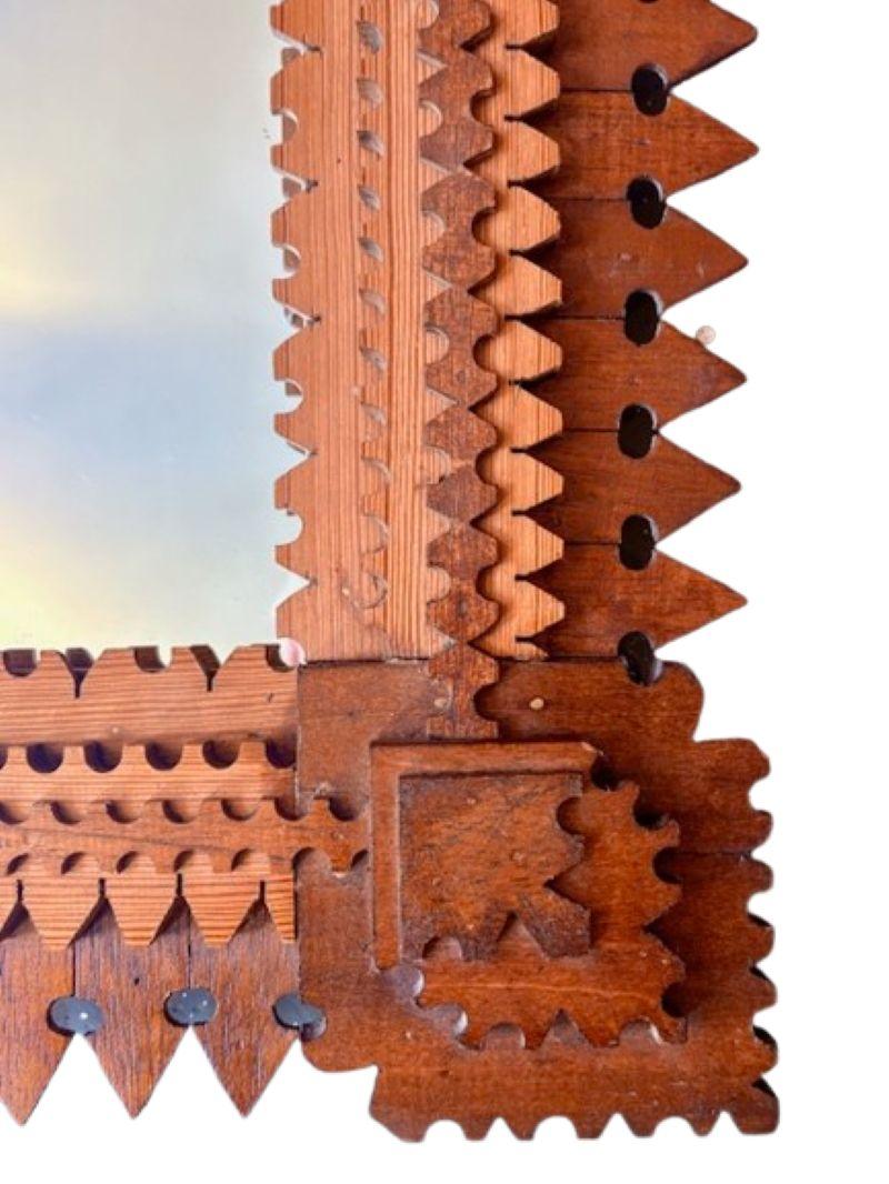 American Tramp Art Carved Mirror, circa 1920 For Sale