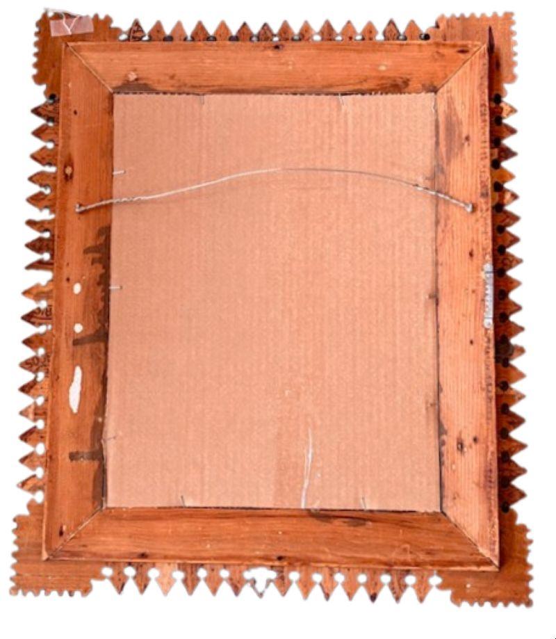 Hand-Crafted Tramp Art Carved Mirror, circa 1920 For Sale