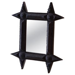Tramp Art Carved Wood Mirror
