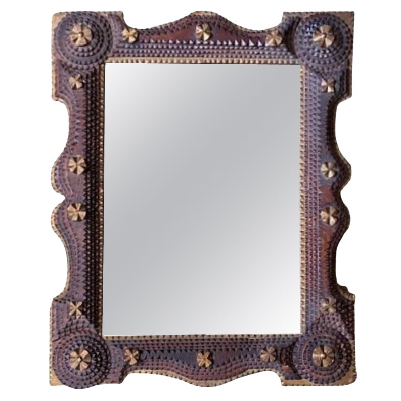 Tramp Art Chip Carved and Decorated Mirror, circa 1920s