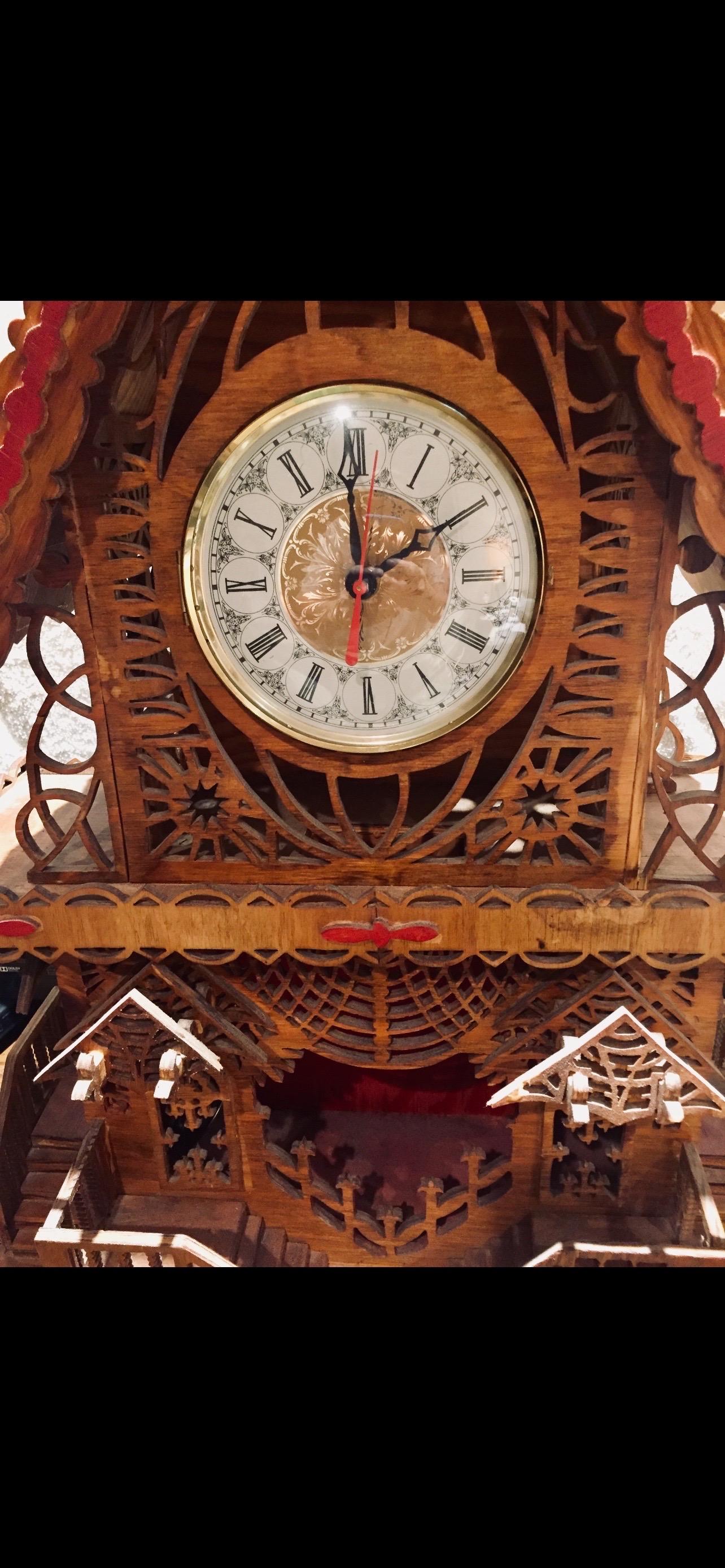 Wood Tramp Art Clock For Sale