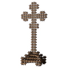 Tramp Art Couronne d'épines Stand Cross