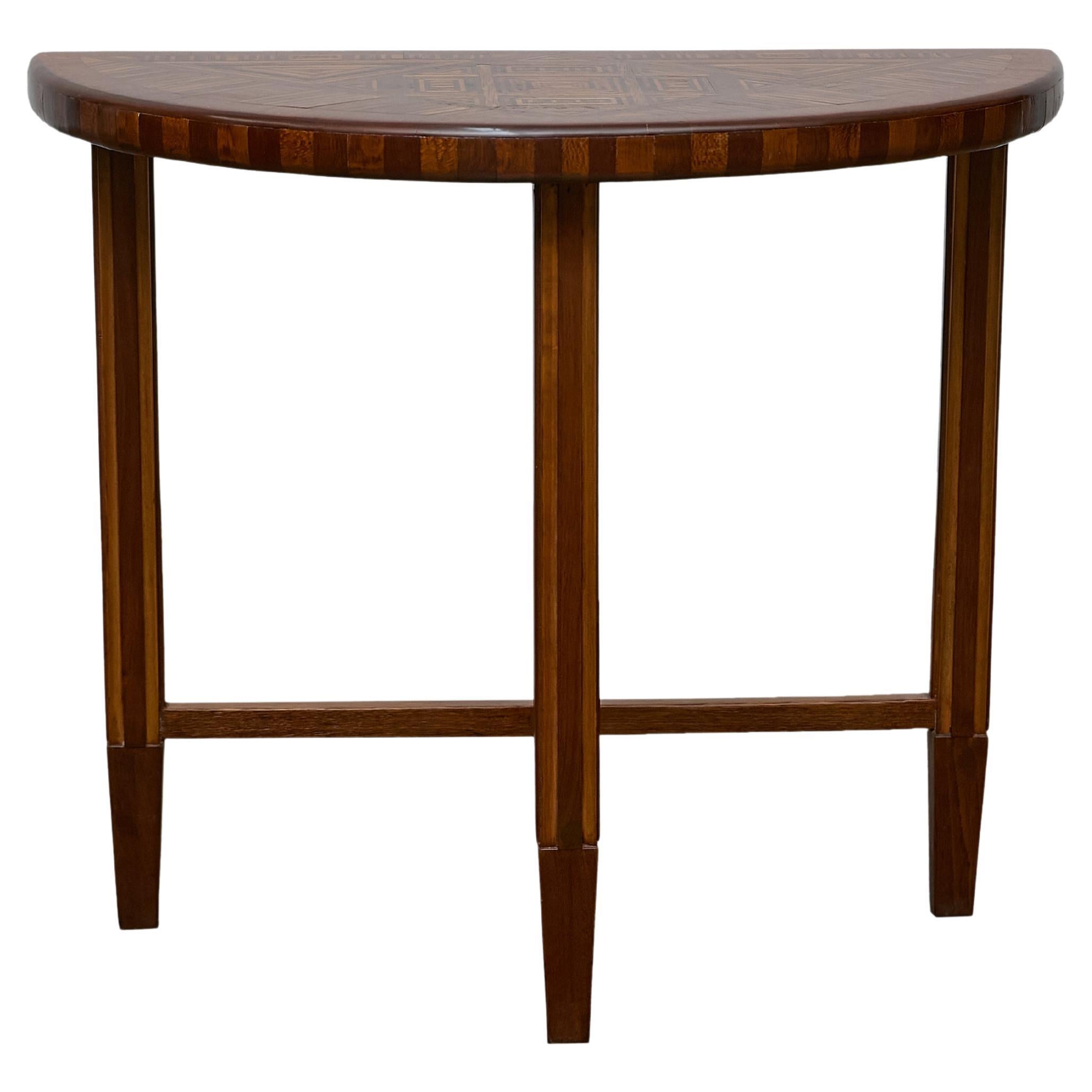 Table console Demi-Lune de Tramp Art avec marqueterie géométrique, vers 1900