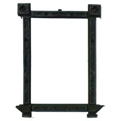 Tramp Art Frame Very Fine Chip Carving Painted Dark Green with Silver Highlights