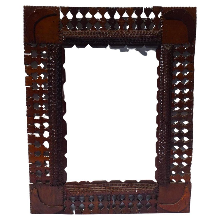 Tramp Art Frame with Moons, Decorated with Detailed Carving, Spears ...