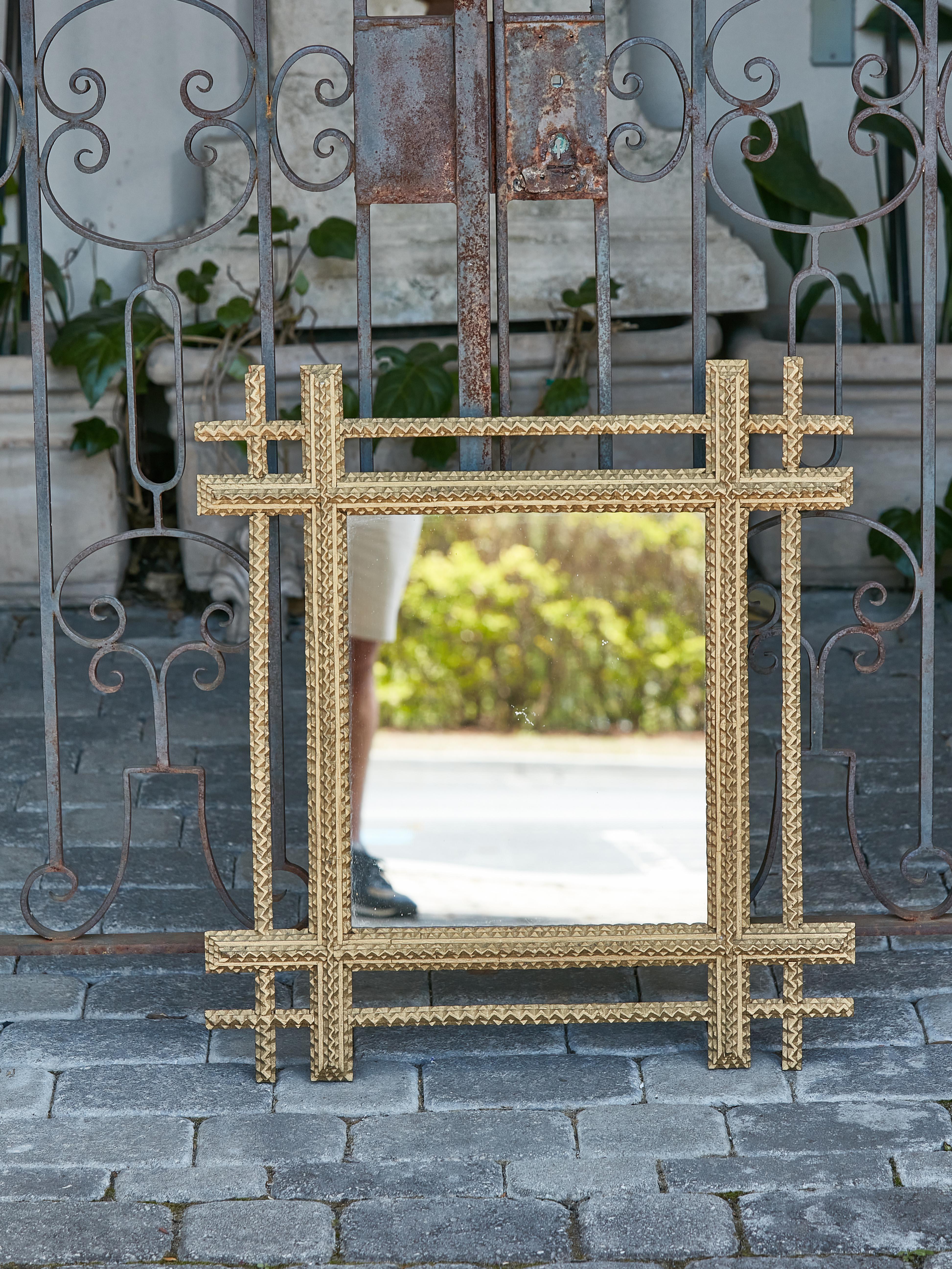 Tramp Art Gilded Mirror with Hand-Carved Frame, circa 1920 For Sale 8