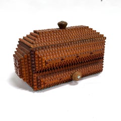 Tramp Art Lidded Jewelry Box with Drawer