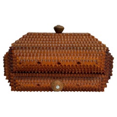 Tramp Art Lidded Jewelry Box with Drawer