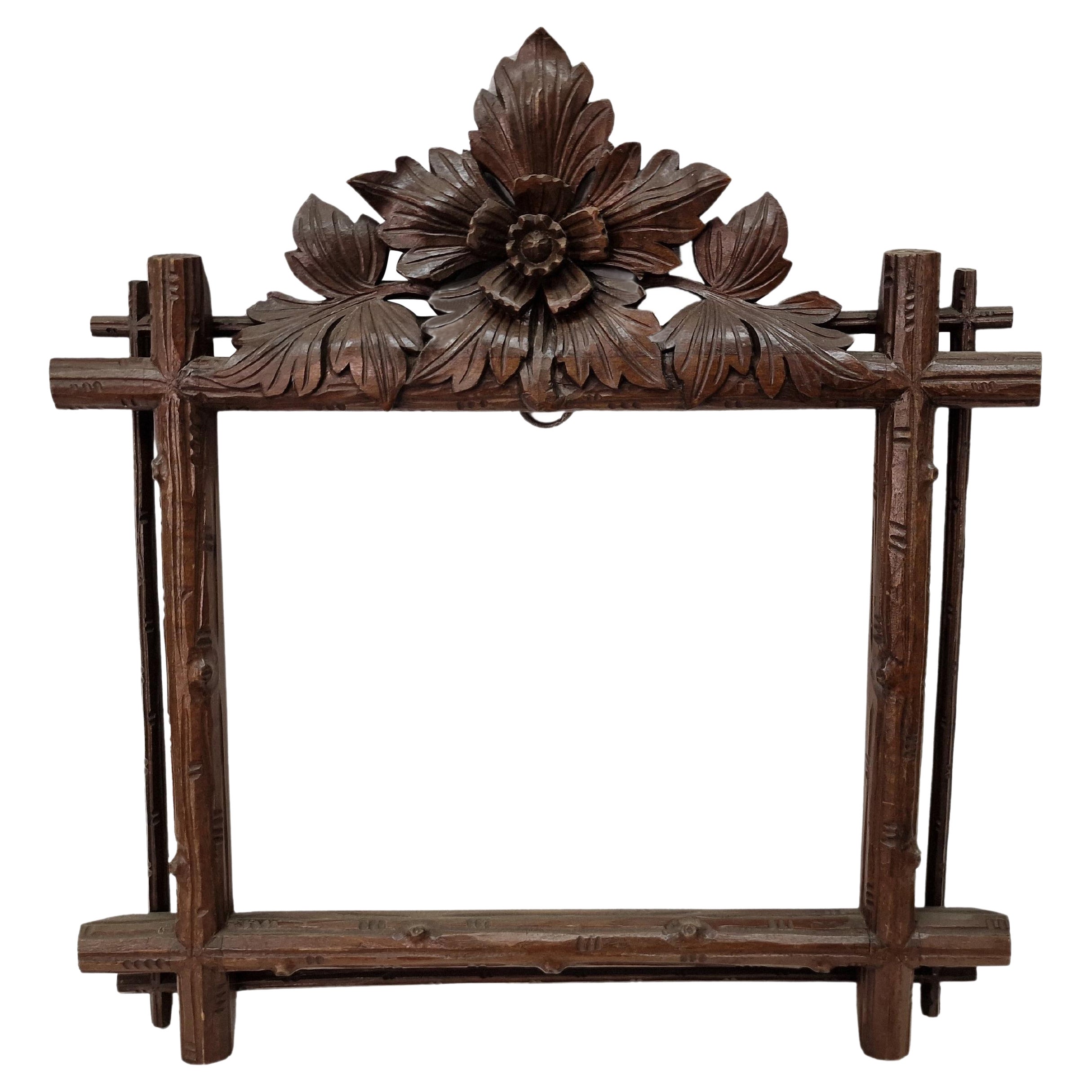 Tramp Art, Mirror Frame for photos, hand carved, 1890, Schwarzwald / Austria For Sale
