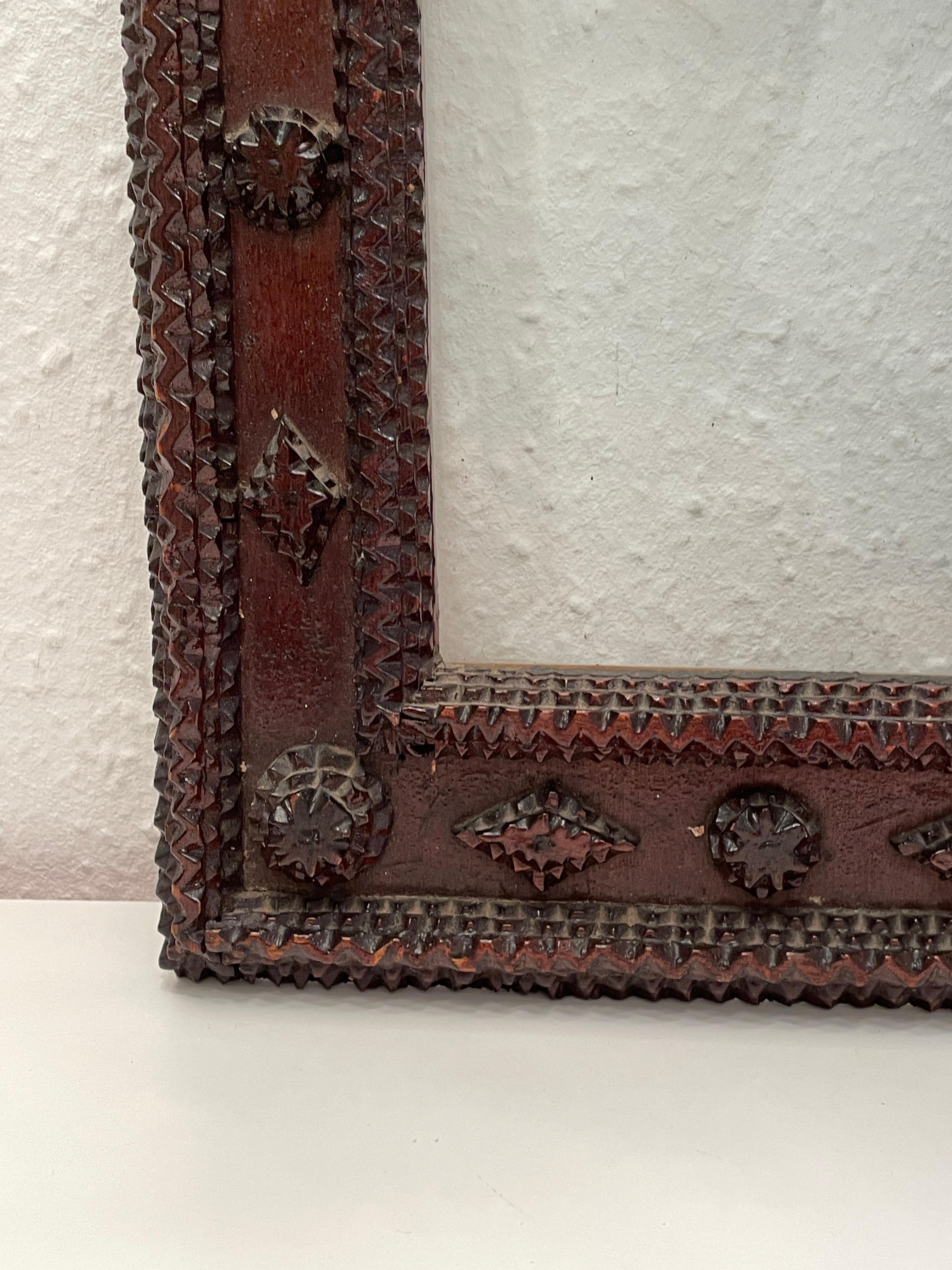 Tramp Art Picture Frame Late 19th Century Antique, German In Good Condition In Nuernberg, DE