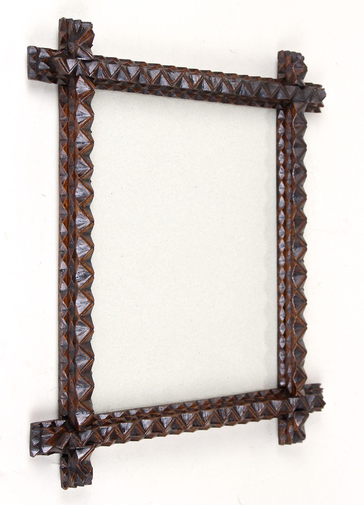 19th Century Tramp Art Rustic Photo/ Picture Frame Hand Carved, Austria circa 1880 For Sale