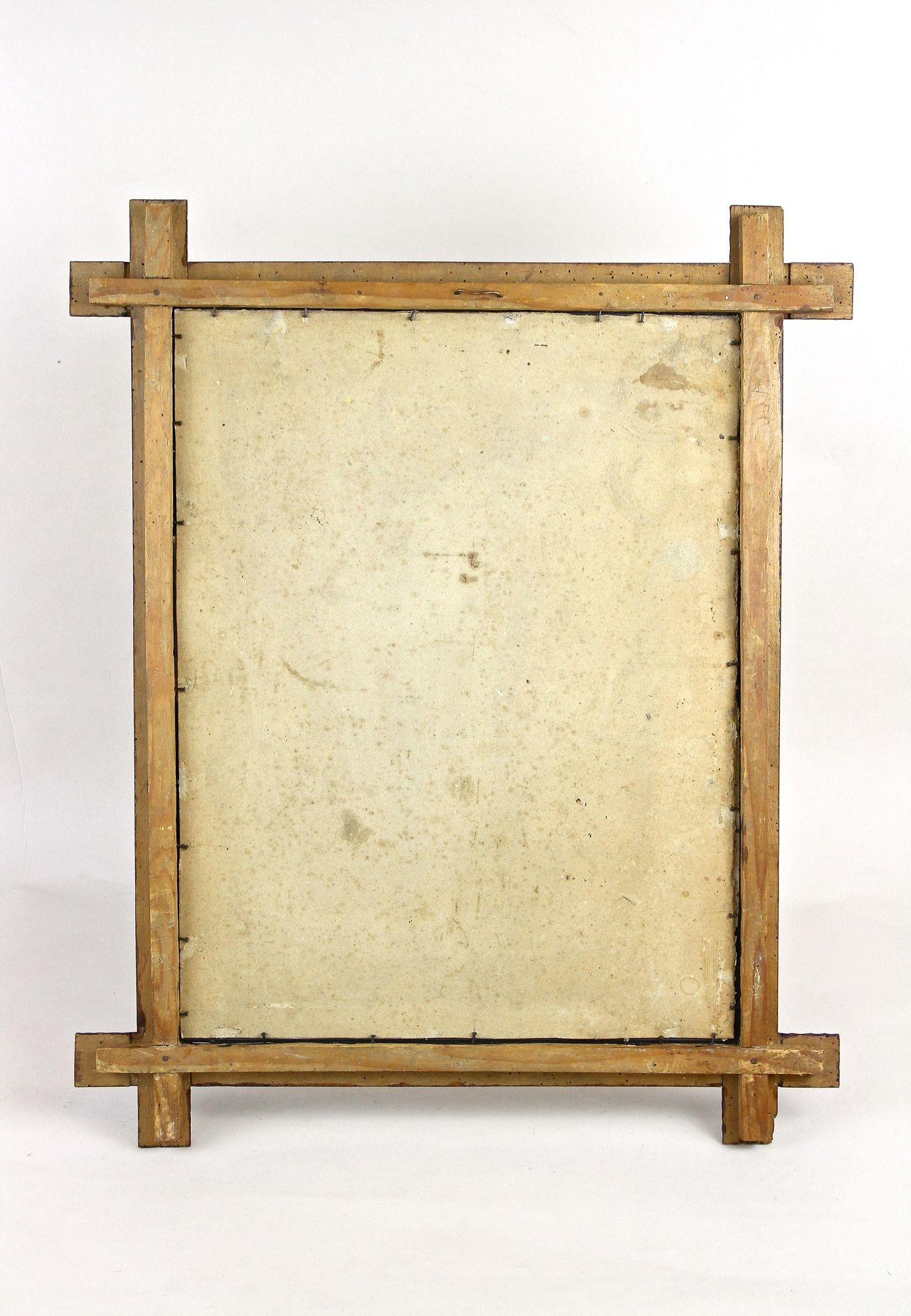 Tramp Art Rustic Wall Mirror, 19th Century - Hand Carved Basswood, AT ca. 1880 For Sale 14