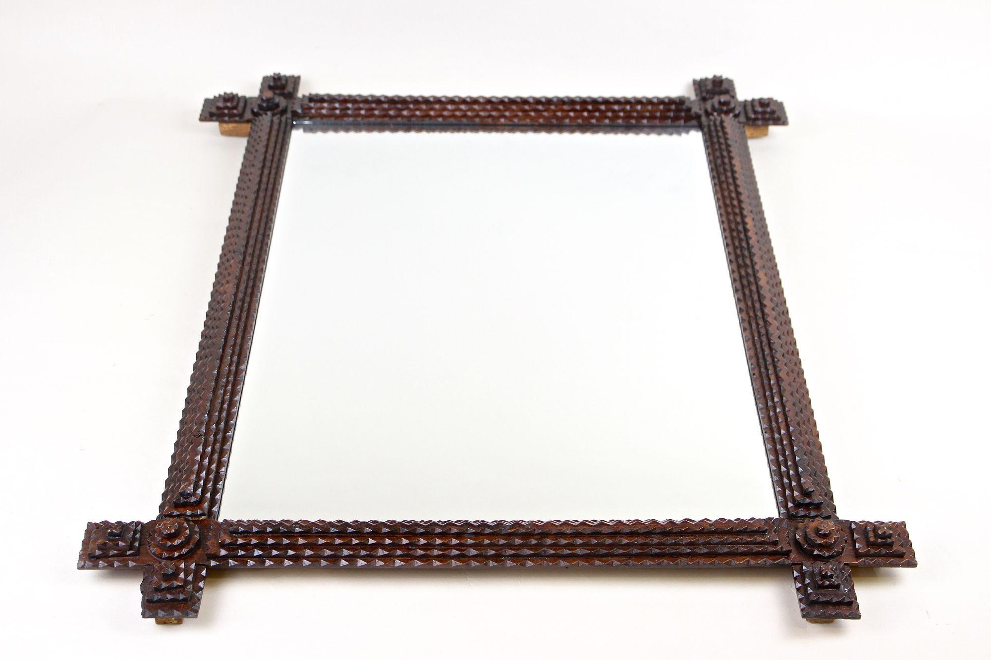 Tramp Art Rustic Wall Mirror, 19th Century - Hand Carved Basswood, AT ca. 1880 For Sale 5