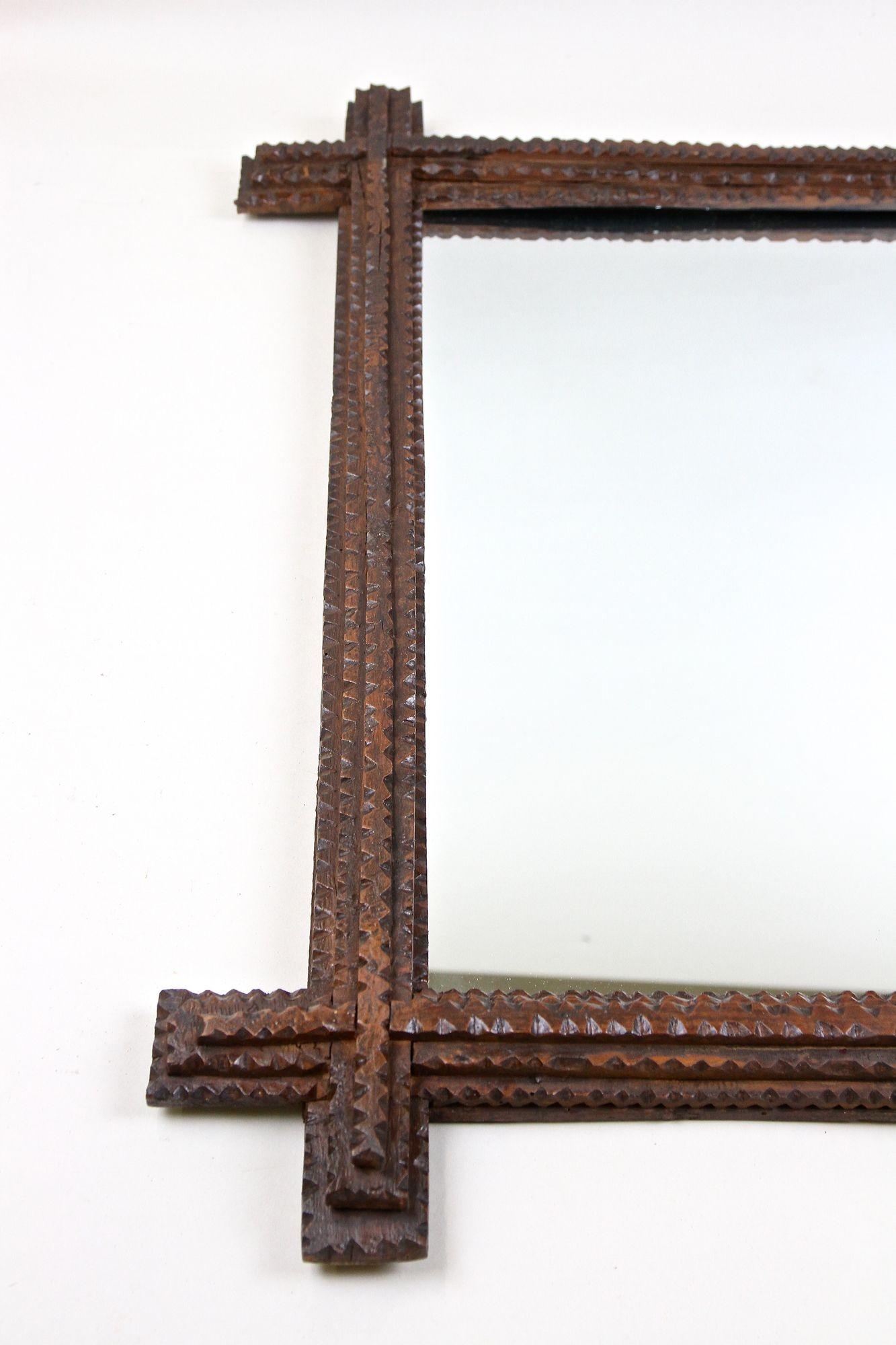 Tramp Art Rustic Wall Mirror, Basswood Handcarved, Austria, circa 1860 For Sale 5
