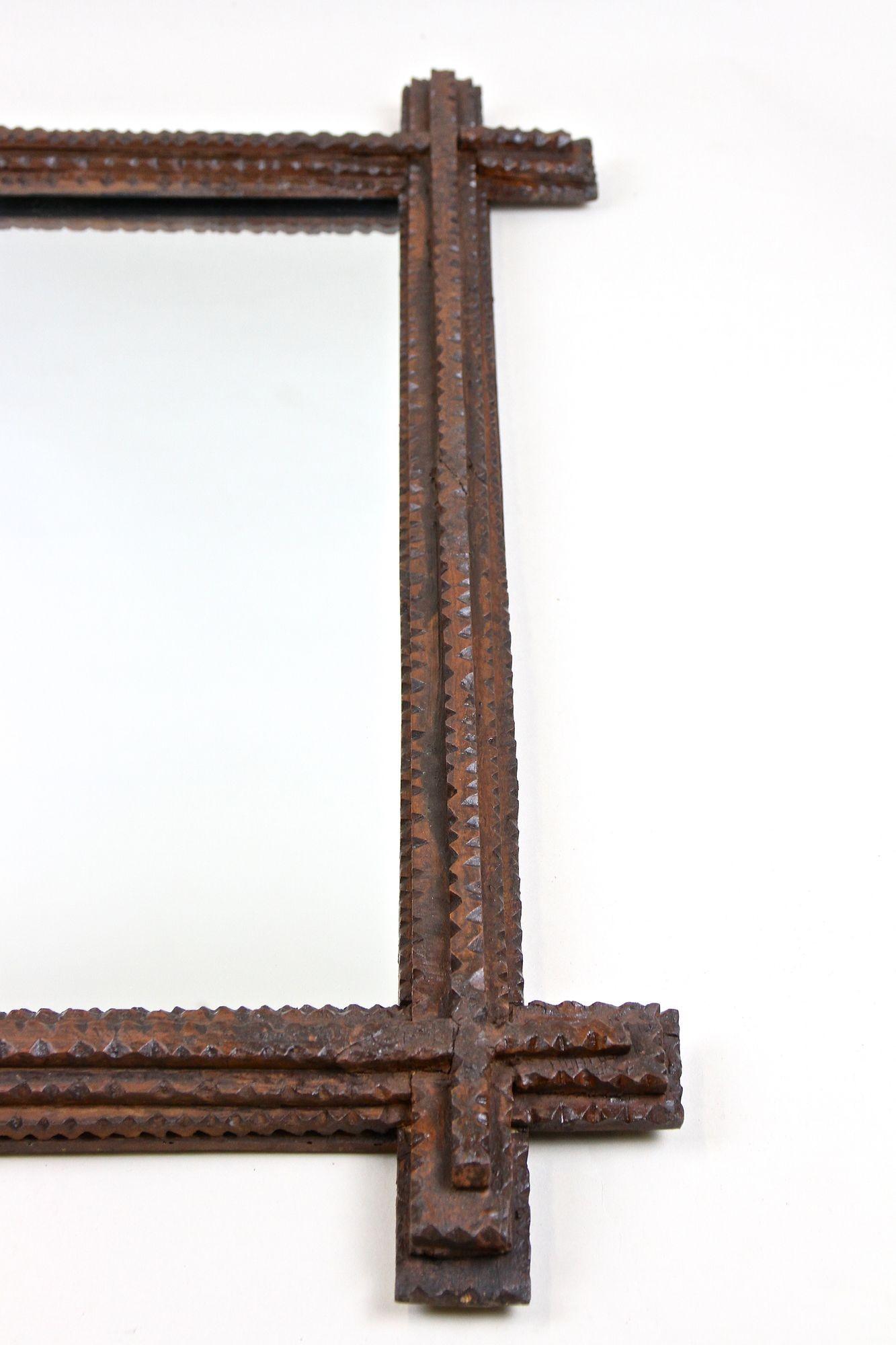Tramp Art Rustic Wall Mirror, Basswood Handcarved, Austria, circa 1860 For Sale 6
