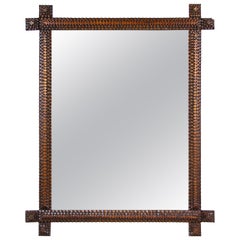 Antique Tramp Art Rustic Wall Mirror Chip Carved, Austria, circa 1880