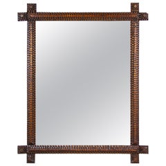 Tramp Art Rustic Wall Mirror Chip Carved, Austria, circa 1880