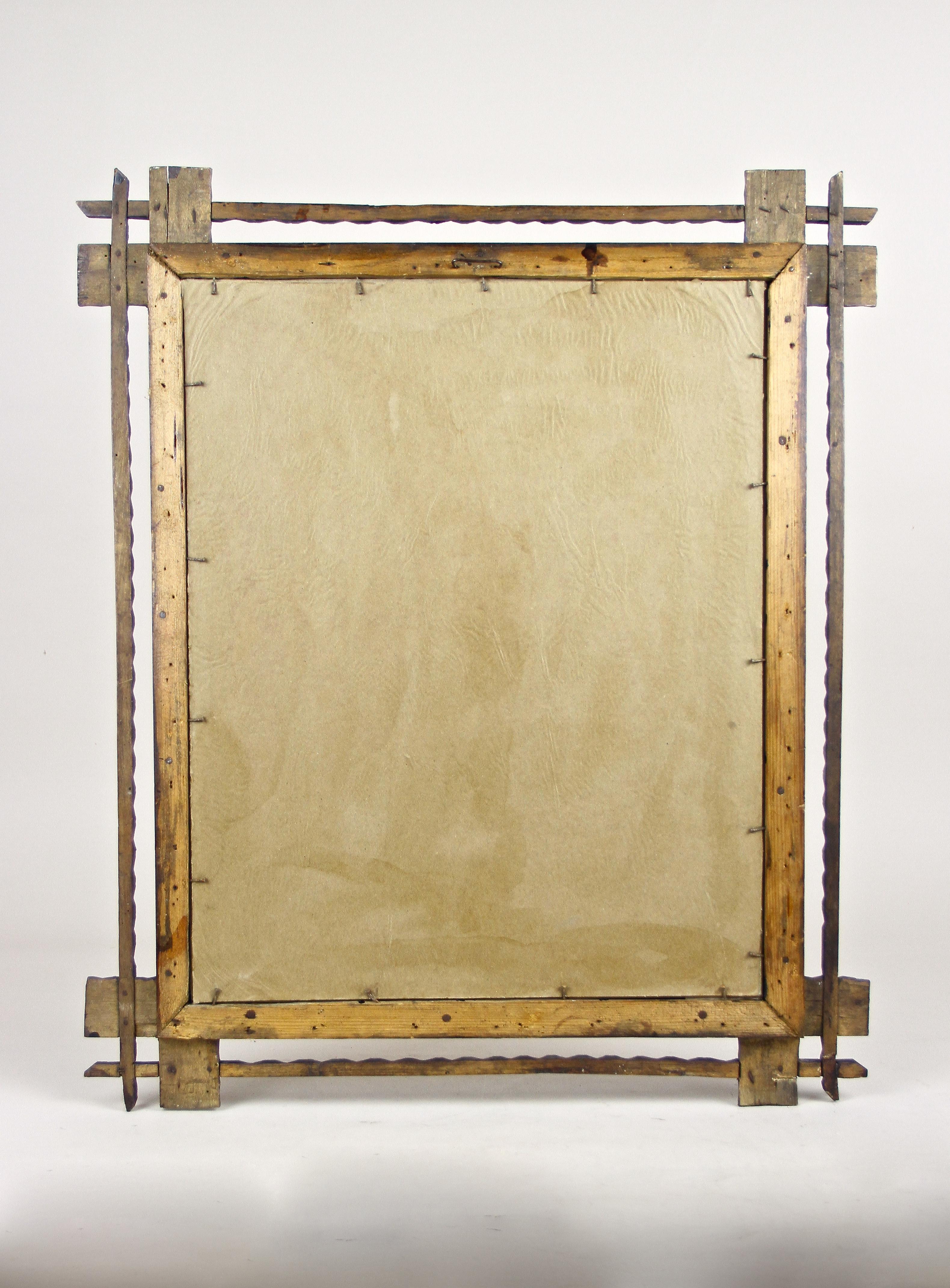 Tramp Art Rustic Wall Mirror Hand Carved, Austria, circa 1870 For Sale 11