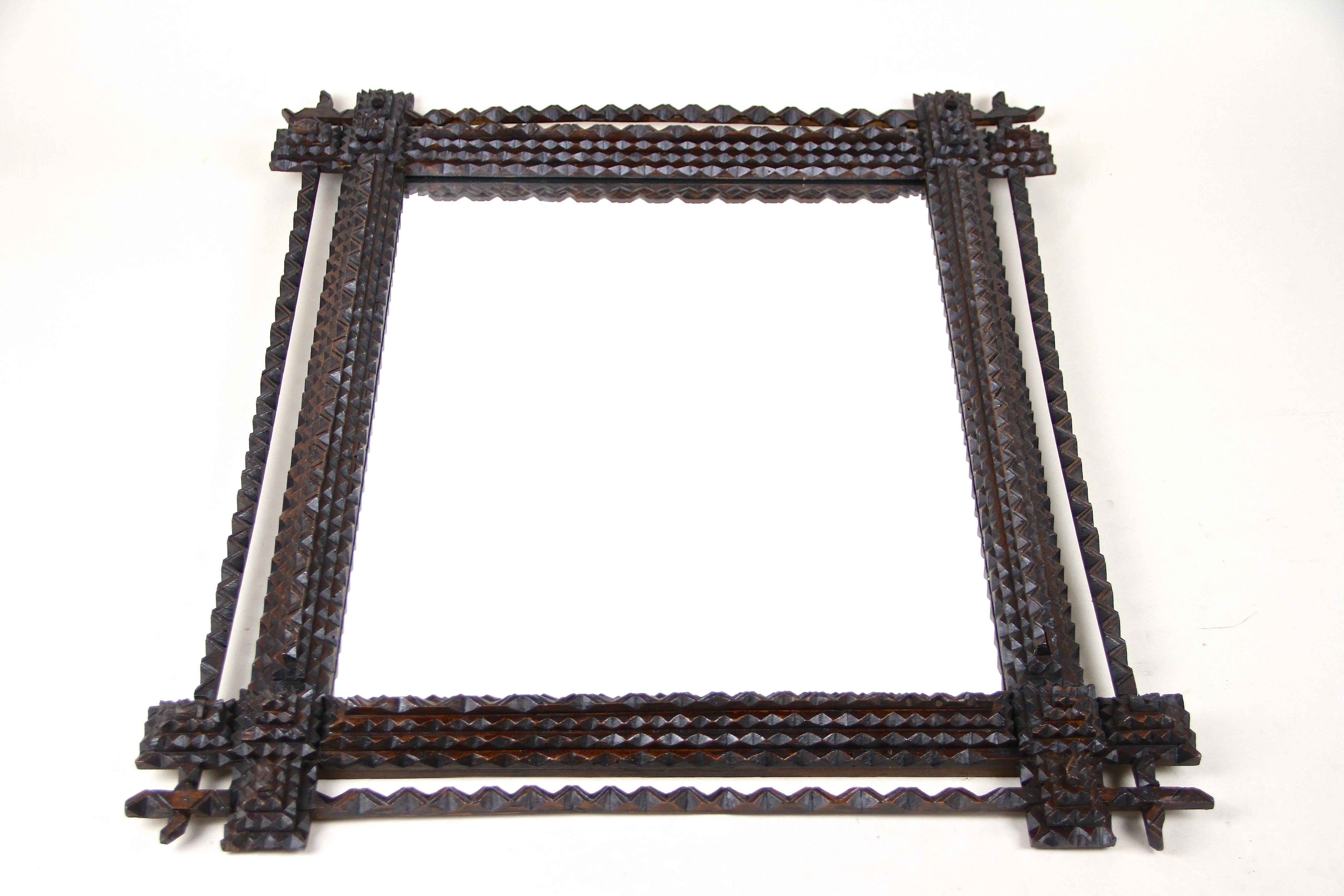 Tramp Art Rustic Wall Mirror Hand Carved, Austria, circa 1870 For Sale 3