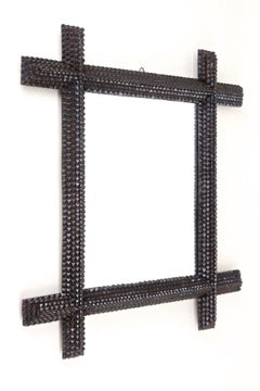 Tramp Art Rustic Wall Mirror, Handcarved, Austria circa 1880