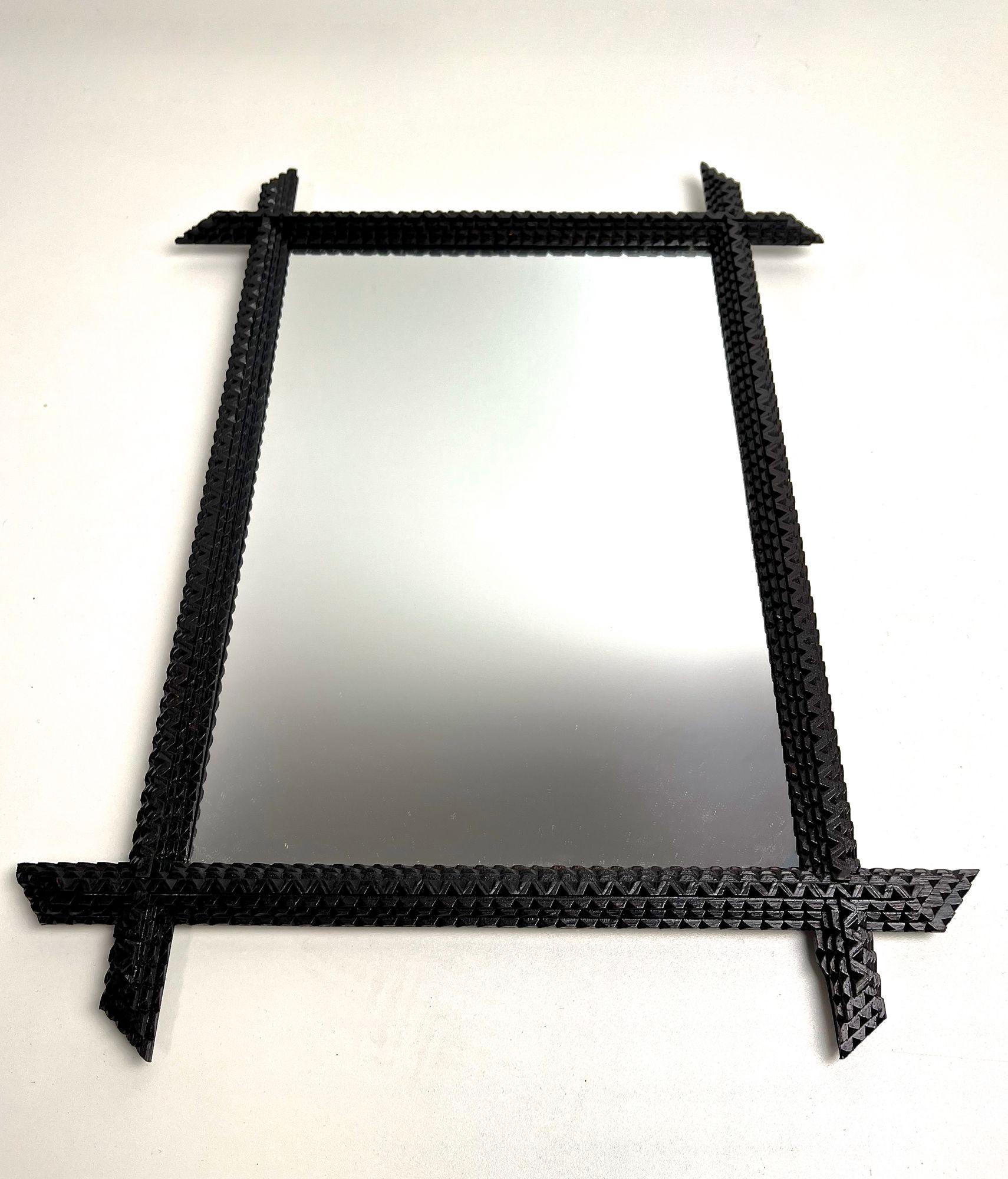 Tramp Art Rustic Wall Mirror, Handcarved, Austria circa 1890 3