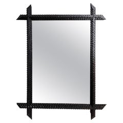 Tramp Art Rustic Wall Mirror, Handcarved, Austria circa 1890