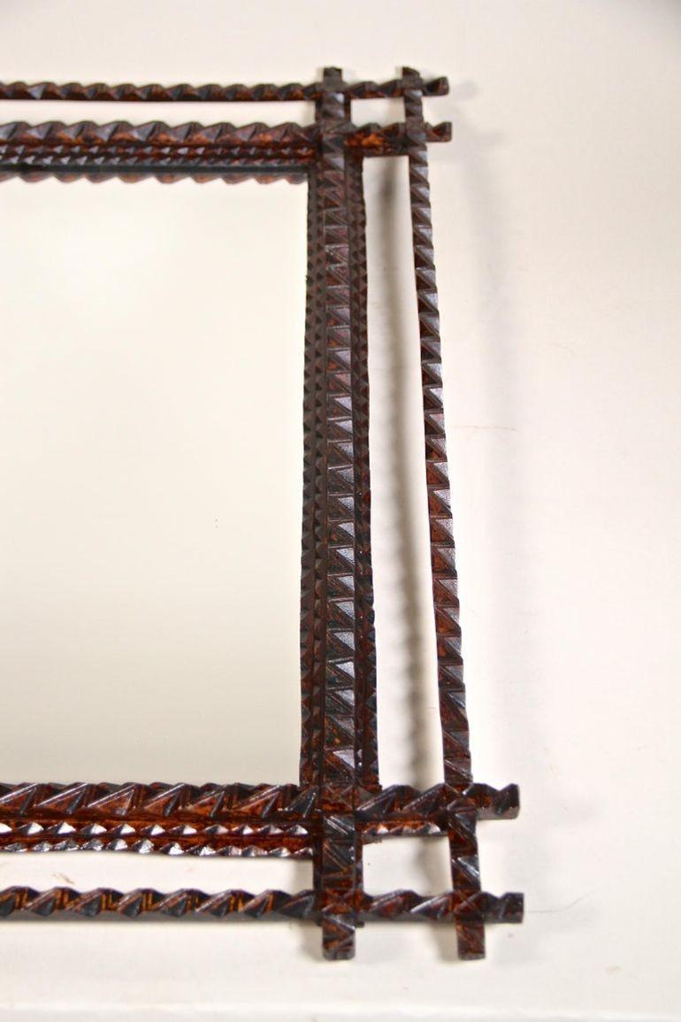 Specchio da parete rustico Tramp Art Fine XIX secolo, Austria, circa 1880 in vendita 5