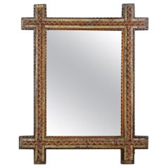 Miroir mural rustique Tramp Art, Tricolore, Autriche circa 1870