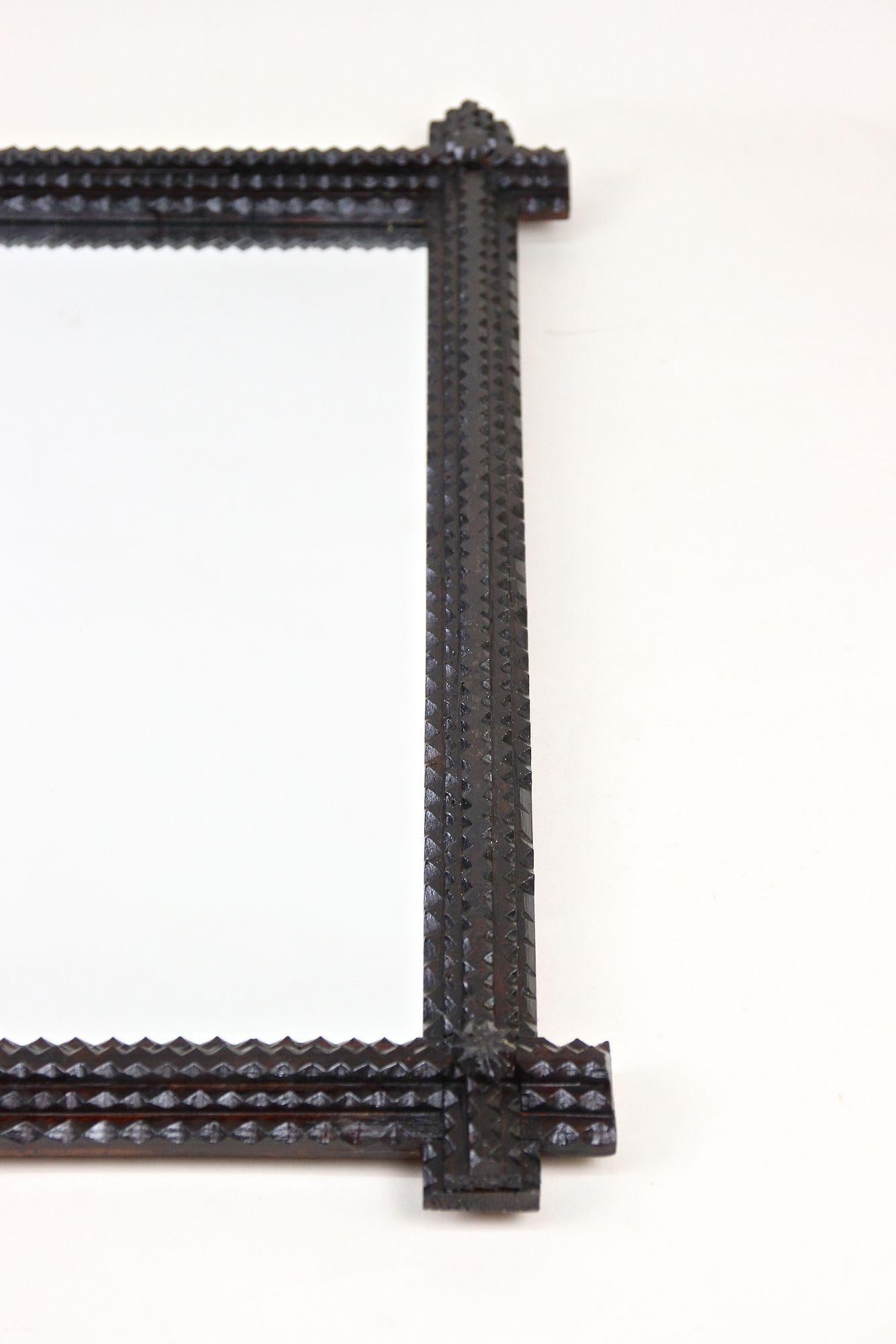 Tramp Art Rustic Wall Mirror With Protruding Corners, Austria ca. 1880 For Sale 4