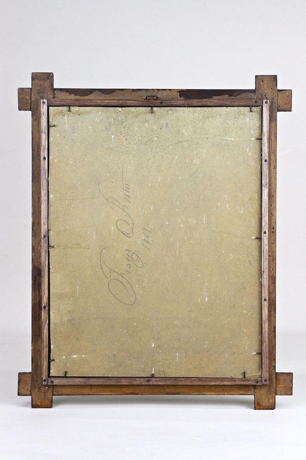 Tramp Art Rustic Wall Mirror With Protruding Corners, Austria ca. 1880 For Sale 10