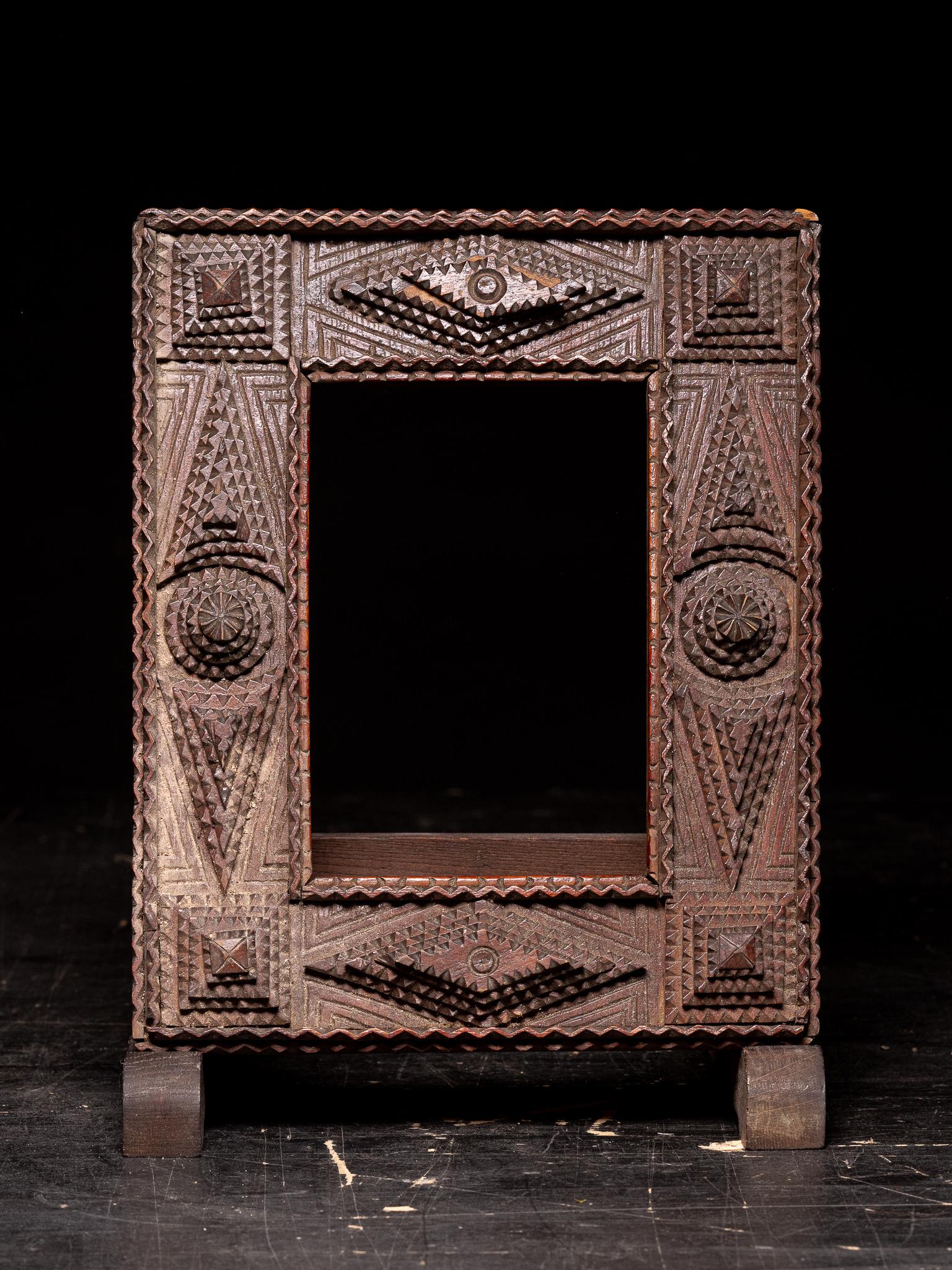 Hand-Crafted Tramp Art Set of 3 Picture Frames For Sale