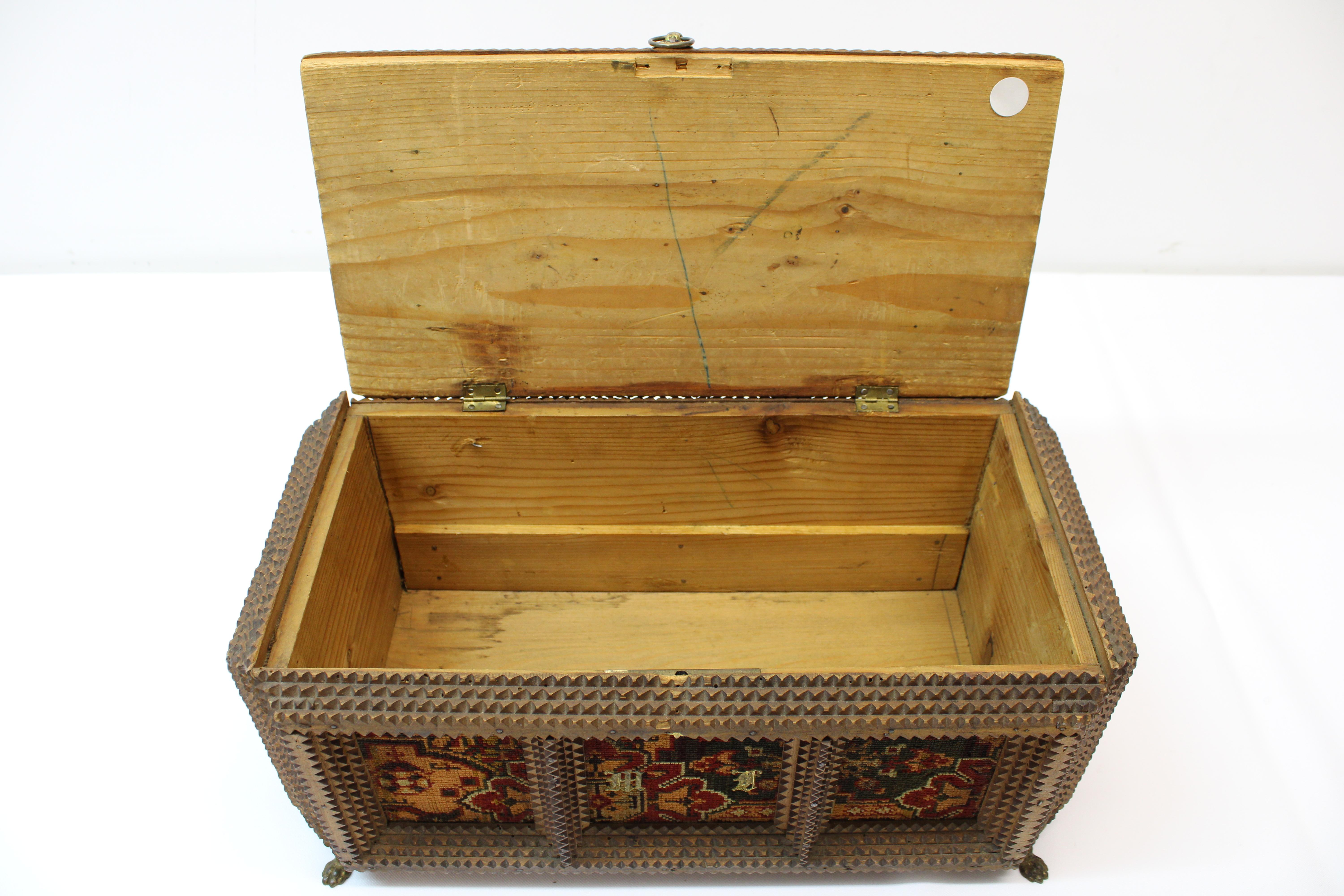 C. 20th century - tramp art sewing box w/ minor losses.
